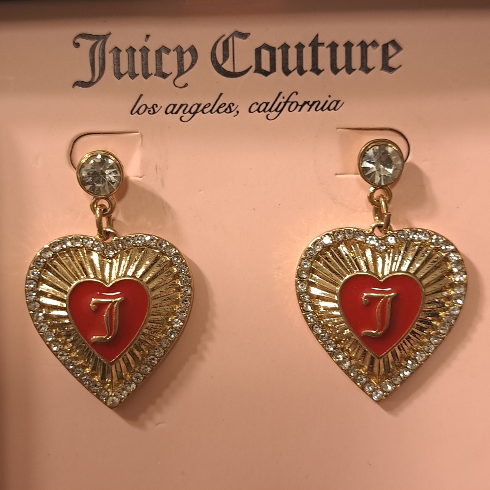 Juicy Couture Women's Gold/Red Rhinestone Heart Earrings